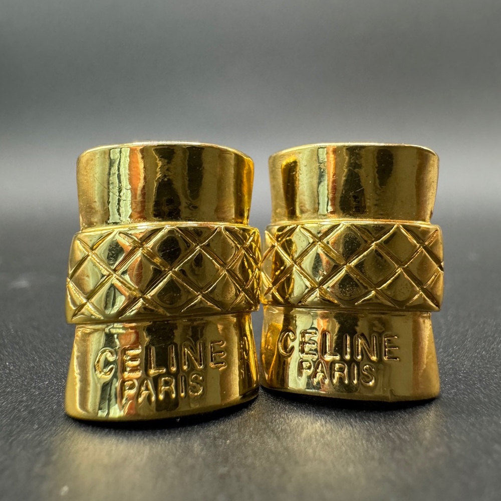 LOT 1042 24K gold plated Celine vintage clip ok earrings EUC - Picture 12 of 13